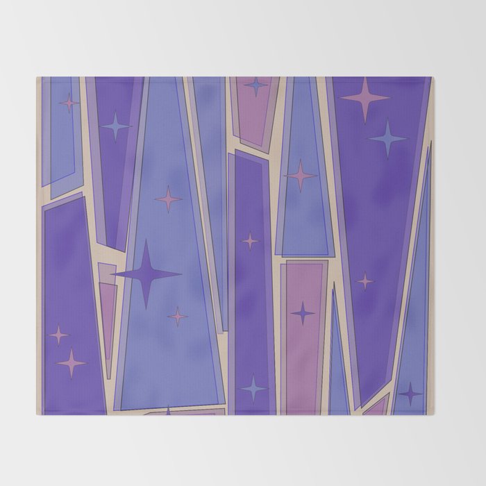 Mid Century Modern Atomic Purple Stained Glass and Stars Abstract Throw Blanket Gallery Image 2