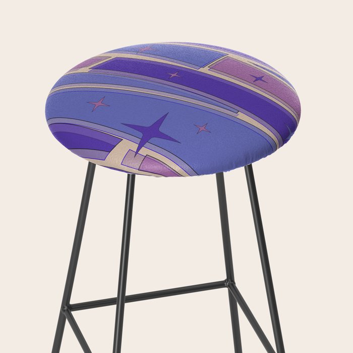 Mid Century Modern Atomic Purple Stained Glass and Stars Abstract Stool Gallery Image 2