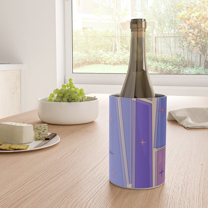 Mid Century Modern Atomic Purple Stained Glass and Stars Abstract Wine Chiller Gallery Image 4