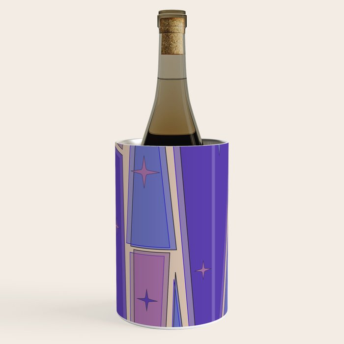 Mid Century Modern Atomic Purple Stained Glass and Stars Abstract Wine Chiller Gallery Image 3