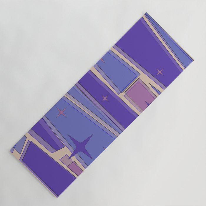 Mid Century Modern Atomic Purple Stained Glass and Stars Abstract Yoga Mat Gallery Image 1