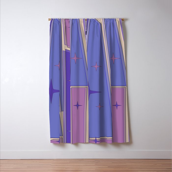 Mid Century Modern Atomic Purple Stained Glass and Stars Abstract Window Curtain Gallery Image 3
