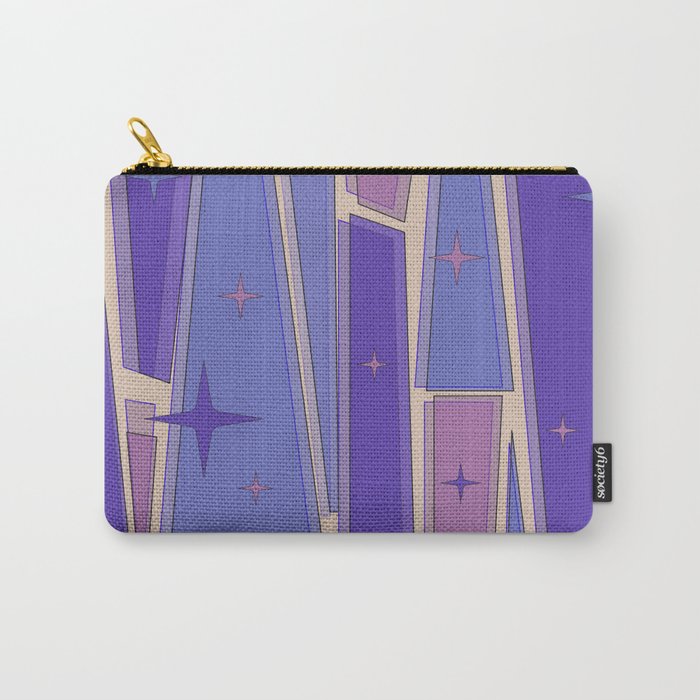 Mid Century Modern Atomic Purple Stained Glass and Stars Abstract Carry All Pouch Gallery Image 1