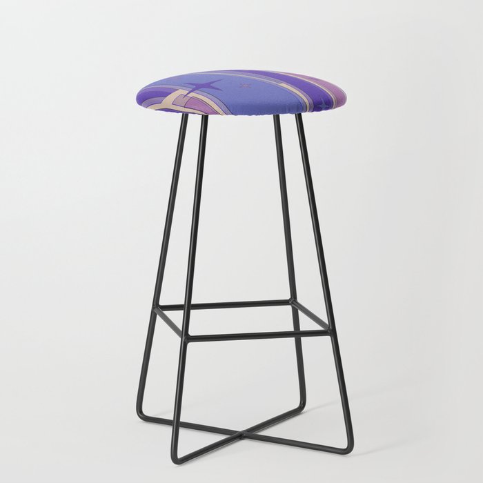 Mid Century Modern Atomic Purple Stained Glass and Stars Abstract Stool Gallery Image 1