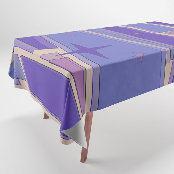 Mid Century Modern Atomic Purple Stained Glass and Stars Abstract Tablecloth Gallery Image 1