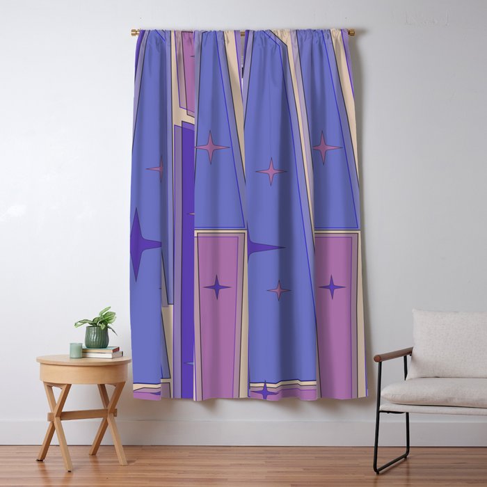 Mid Century Modern Atomic Purple Stained Glass and Stars Abstract Window Curtain Gallery Image 5