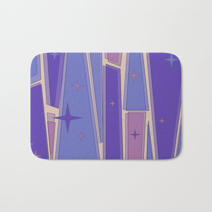 Mid Century Modern Atomic Purple Stained Glass and Stars Abstract Bath Mat Gallery Image 1