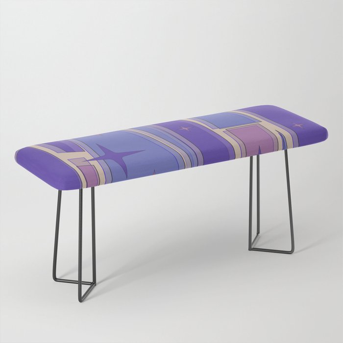 Mid Century Modern Atomic Purple Stained Glass and Stars Abstract Bench Gallery Image 1