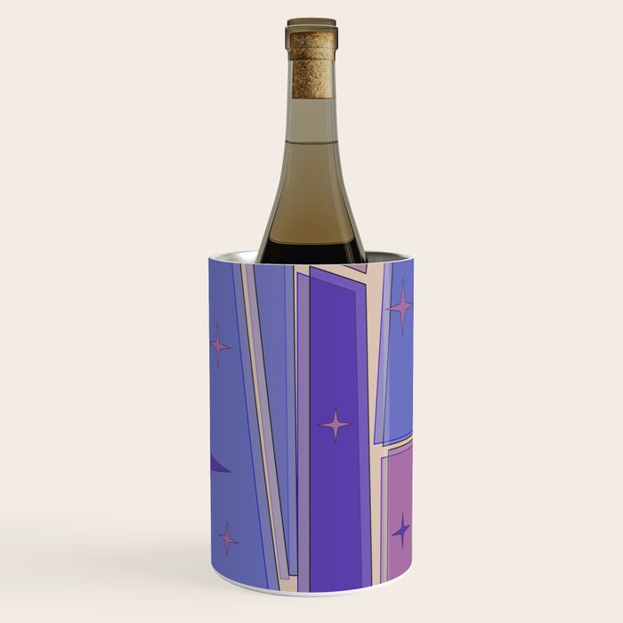 Mid Century Modern Atomic Purple Stained Glass and Stars Abstract Wine Chiller Gallery Image 1