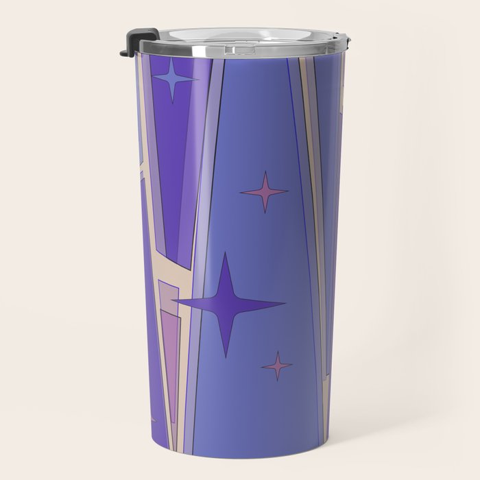Mid Century Modern Atomic Purple Stained Glass and Stars Abstract Travel Mug Gallery Image 3