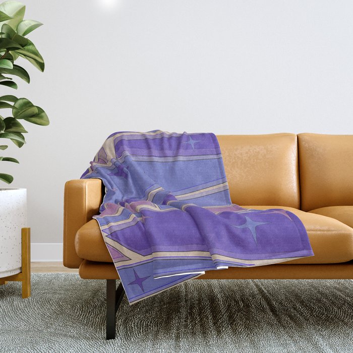 Mid Century Modern Atomic Purple Stained Glass and Stars Abstract Throw Blanket Gallery Image 1