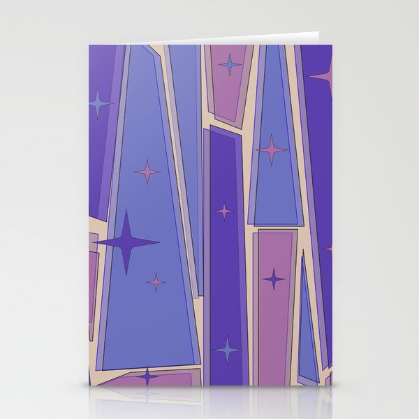 Mid Century Modern Atomic Purple Stained Glass and Stars Abstract Stationery Card Gallery Image 2