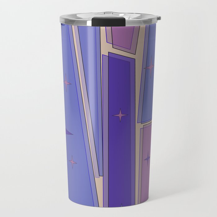 Mid Century Modern Atomic Purple Stained Glass and Stars Abstract Travel Mug Gallery Image 1