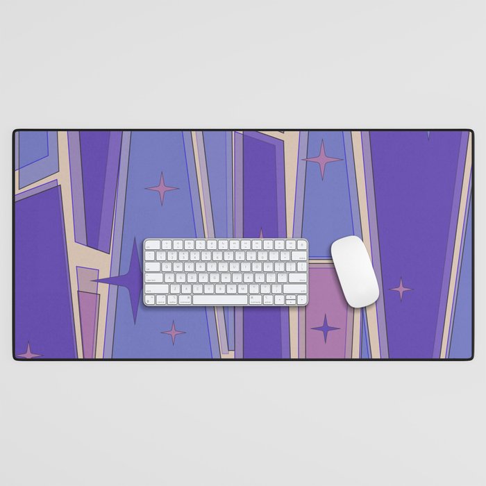 Mid Century Modern Atomic Purple Stained Glass and Stars Abstract Desk Mat Gallery Image 1