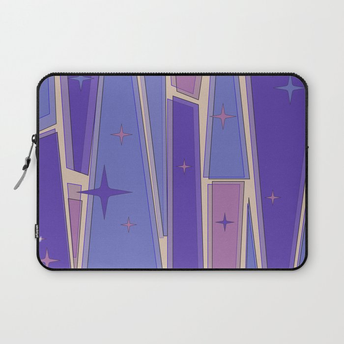 Mid Century Modern Atomic Purple Stained Glass and Stars Abstract Laptop Sleeve Gallery Image 1