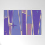 Mid Century Modern Atomic Purple Stained Glass and Stars Abstract Welcome Mat Gallery Image 1