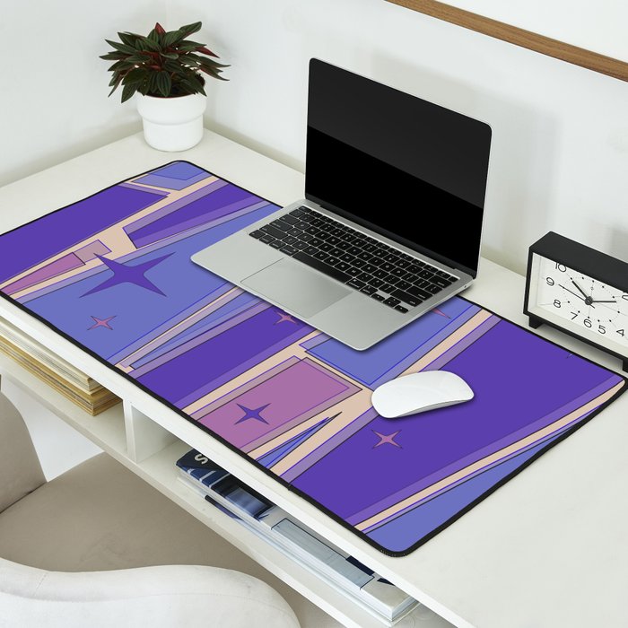 Mid Century Modern Atomic Purple Stained Glass and Stars Abstract Desk Mat Gallery Image 2