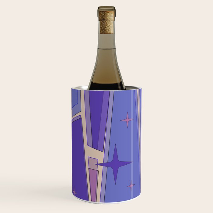Mid Century Modern Atomic Purple Stained Glass and Stars Abstract Wine Chiller Gallery Image 2