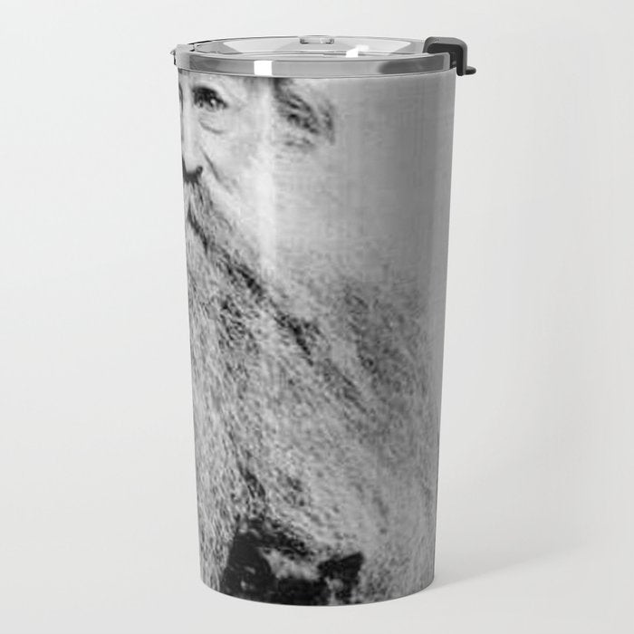 Kitten in the Beard of Old Man black and white photograph Travel Mug Gallery Image 2