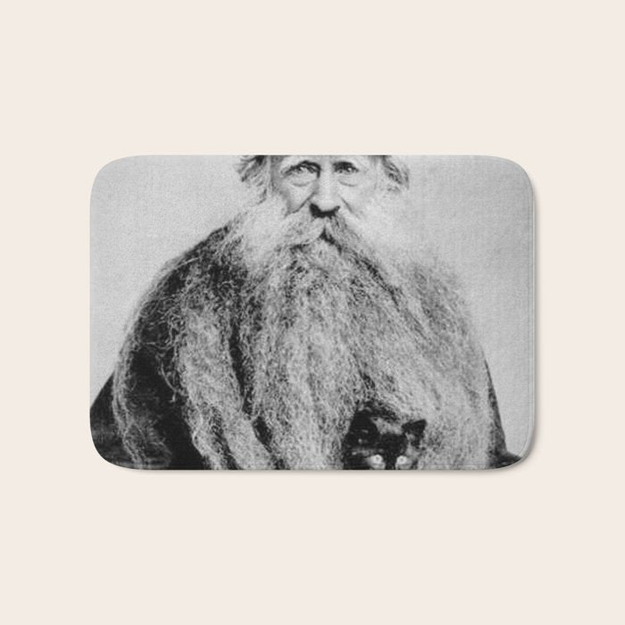 Kitten in the Beard of Old Man black and white photograph Bath Mat Gallery Image 1