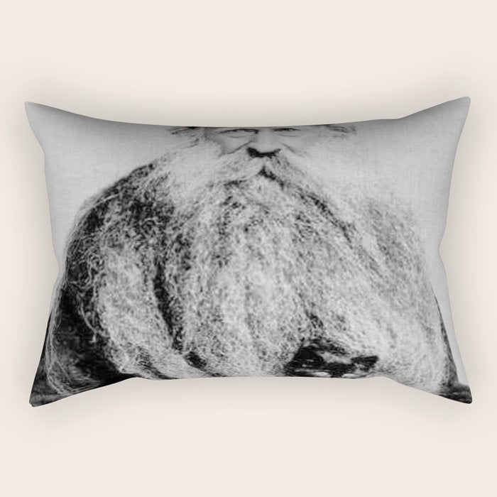 Kitten in the Beard of Old Man black and white photograph Rectangular Pillow Gallery Image 1