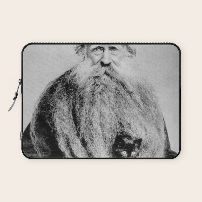 Kitten in the Beard of Old Man black and white photograph Laptop Sleeve Gallery Image 1