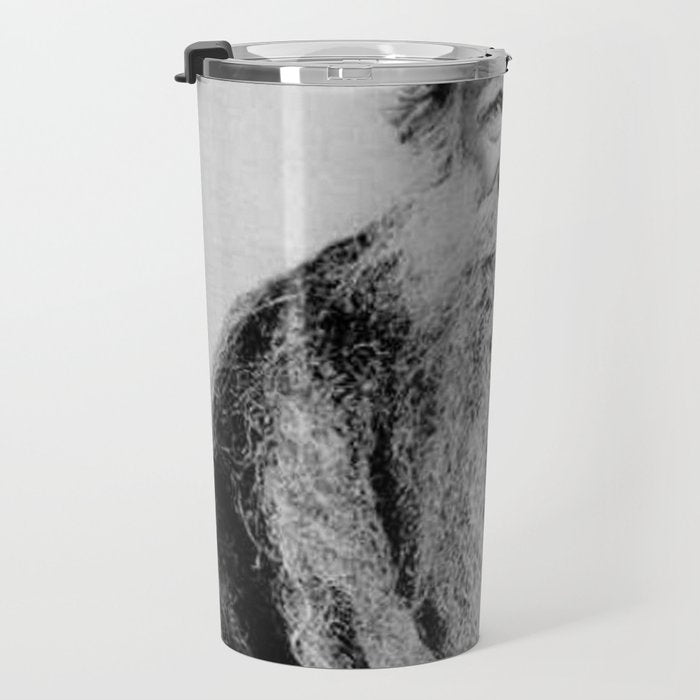 Kitten in the Beard of Old Man black and white photograph Travel Mug Gallery Image 3