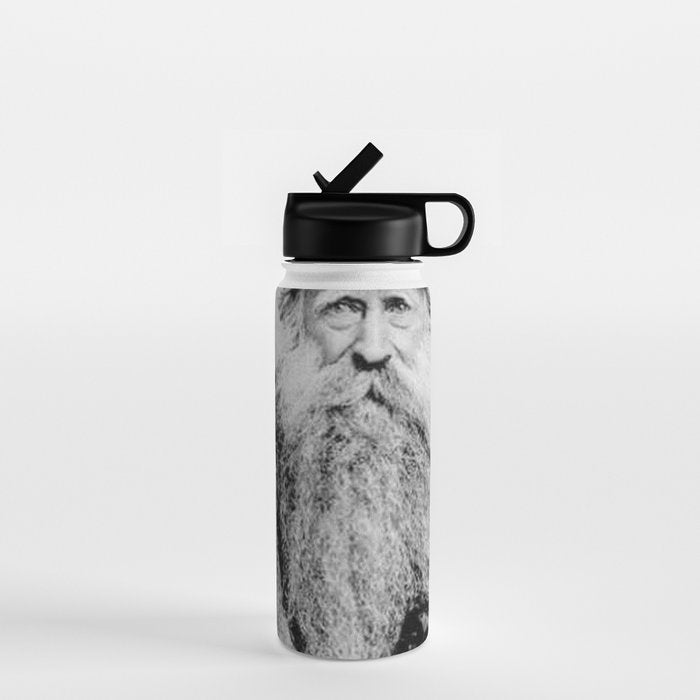 Kitten in the Beard of Old Man black and white photograph Water Bottle Gallery Image 1