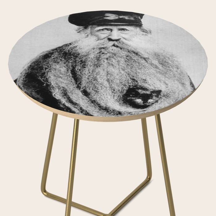 Kitten in the Beard of Old Man black and white photograph Side Table Gallery Image 2