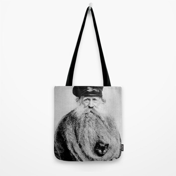 Kitten in the Beard of Old Man black and white photograph Tote Bag Gallery Image 2