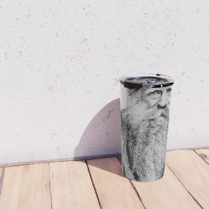 Kitten in the Beard of Old Man black and white photograph Travel Mug Gallery Image 4