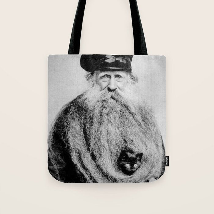 Kitten in the Beard of Old Man black and white photograph Tote Bag Gallery Image 1
