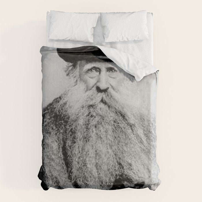 Kitten in the Beard of Old Man black and white photograph Duvet Cover Gallery Image 1