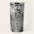Kitten in the Beard of Old Man black and white photograph Travel Mug Gallery Image 1