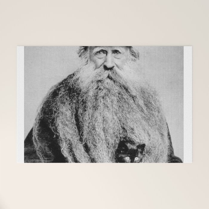 Kitten in the Beard of Old Man black and white photograph Welcome Mat Gallery Image 1