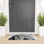 Kitten in the Beard of Old Man black and white photograph Welcome Mat Gallery Image 3