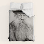 Kitten in the Beard of Old Man black and white photograph Duvet Cover Gallery Image 6