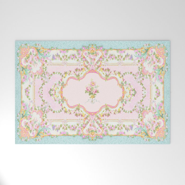  French Rococo Floral Watercolor Panel Welcome Mat Gallery Image 1
