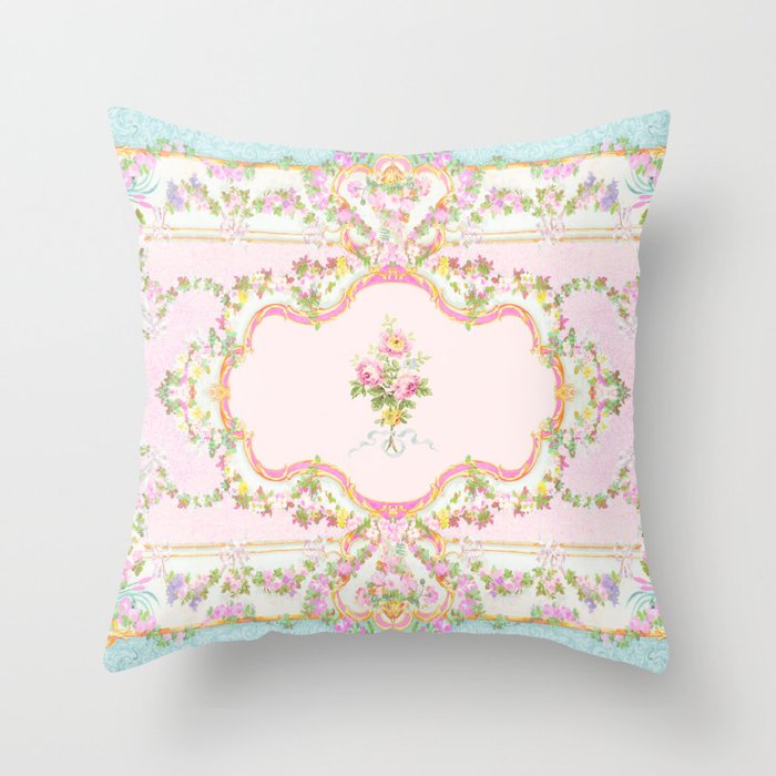  French Rococo Floral Watercolor Panel Throw Pillow Gallery Image 6
