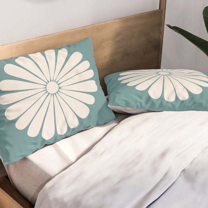 Retro Daisy Abstract XXII Teal Green Bold Floral Pillow Sham Gallery Image 2