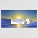 Resurrection Bay, Alaska, Midnight Sun Mountain landscape by Rockwell Kent Desk Mat Gallery Image 1