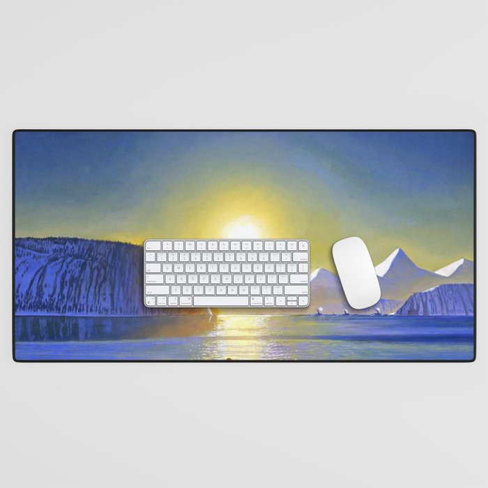 Resurrection Bay, Alaska, Midnight Sun Mountain landscape by Rockwell Kent Desk Mat Gallery Image 1