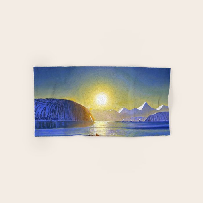Resurrection Bay, Alaska, Midnight Sun Mountain landscape by Rockwell Kent Bath Towel Gallery Image 1
