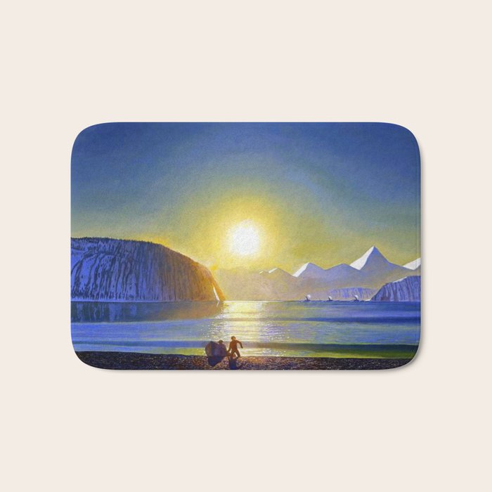 Resurrection Bay, Alaska, Midnight Sun Mountain landscape by Rockwell Kent Bath Mat Gallery Image 1