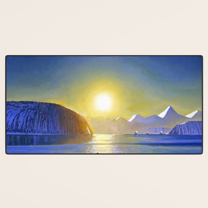 Resurrection Bay, Alaska, Midnight Sun Mountain landscape by Rockwell Kent Desk Mat Gallery Image 3