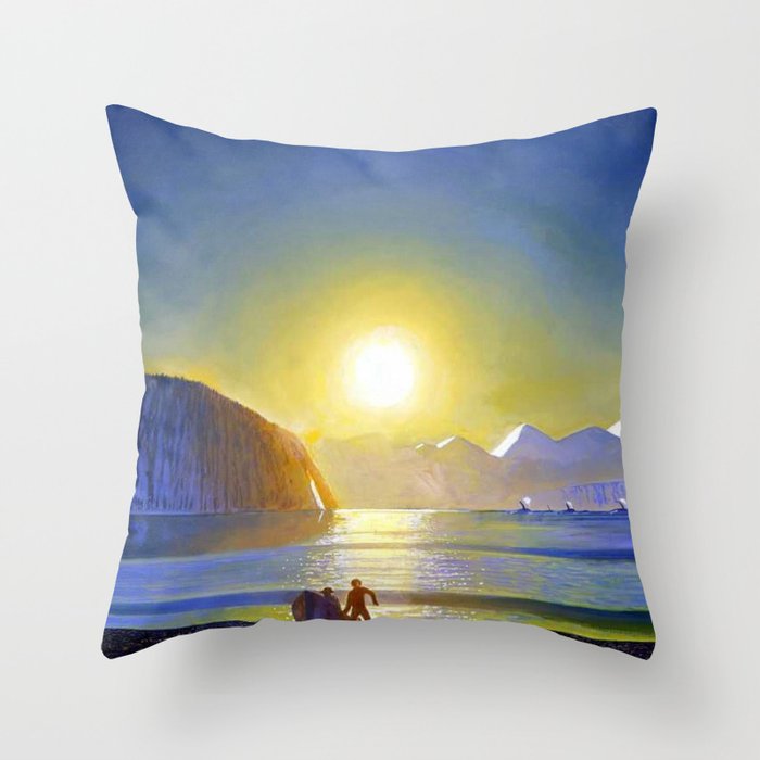 Resurrection Bay, Alaska, Midnight Sun Mountain landscape by Rockwell Kent Throw Pillow Gallery Image 6