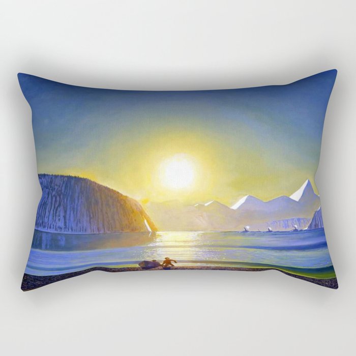 Resurrection Bay, Alaska, Midnight Sun Mountain landscape by Rockwell Kent Rectangular Pillow Gallery Image 1