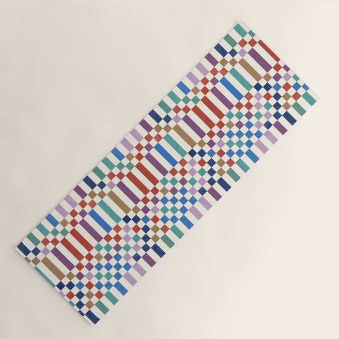 Colorful Geometric Checkered Stripes Pattern Yoga Mat Gallery Image 1