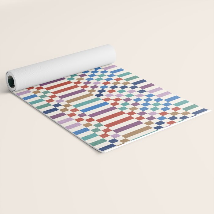 Colorful Geometric Checkered Stripes Pattern Yoga Mat Gallery Image 2