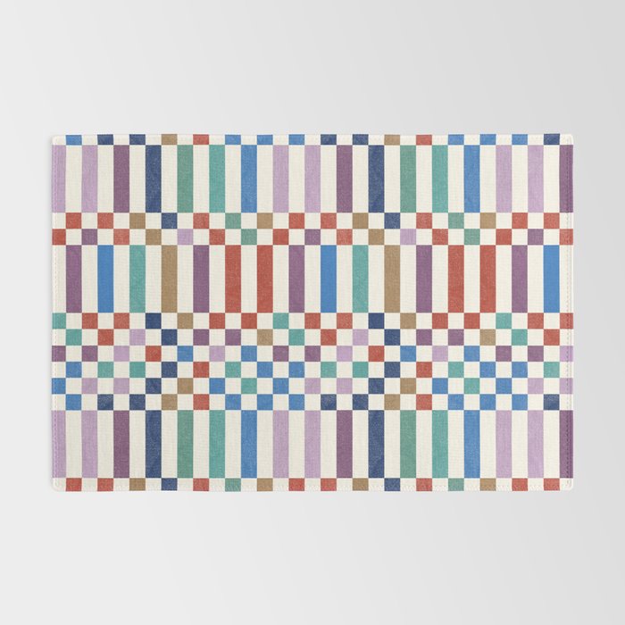 Colorful Geometric Checkered Stripes Pattern Rug Gallery Image 2